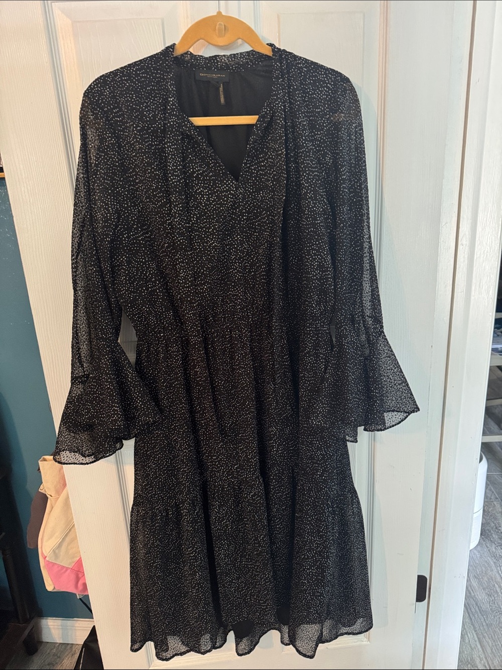 Donna Karan Black Dress with White Speckle Print